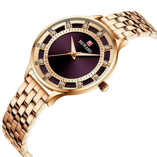 Women's Rose Gold Case, Purple Dial and Rose Gold Bracelet wristwatch 