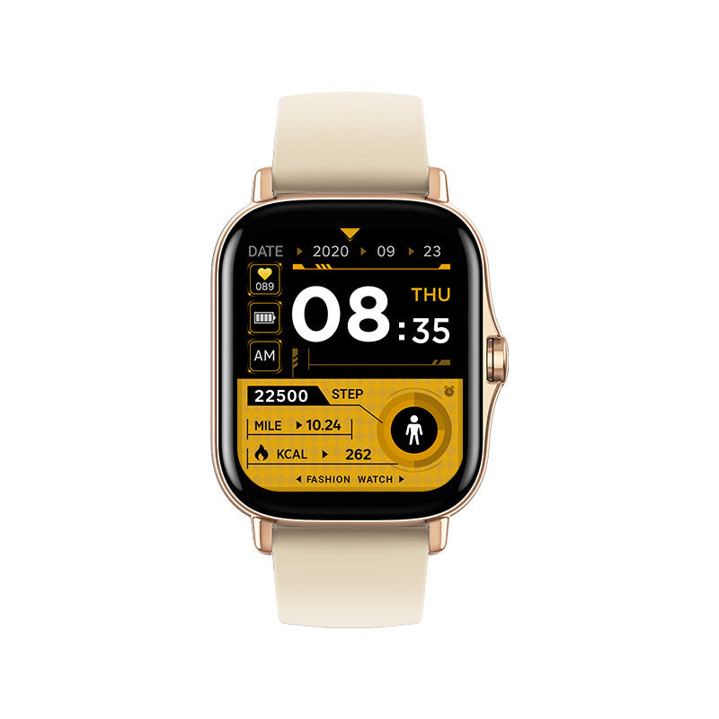 Gold smartwatch Y13 with white strap and mirrored display – classy and feminine option