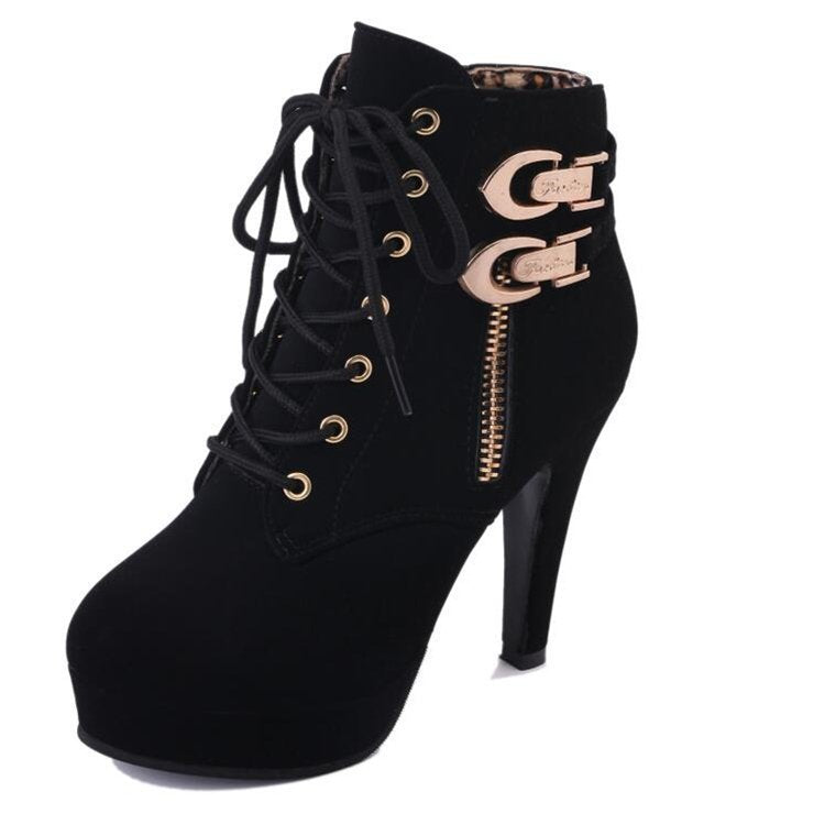 Lace-Up High-Heeled Platform Booties