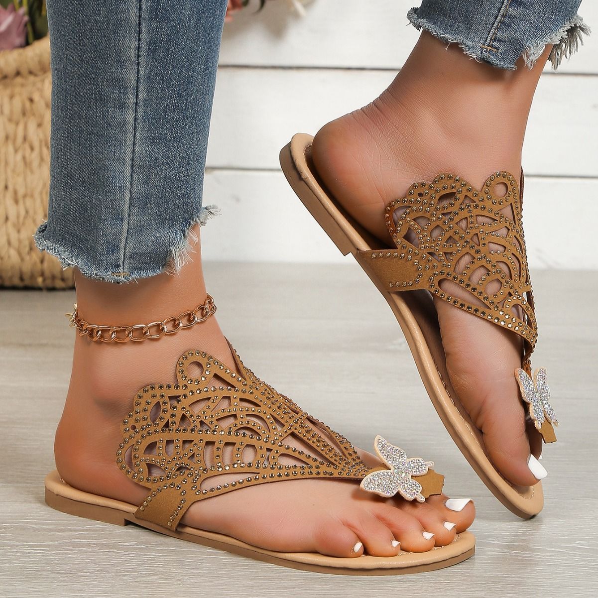 women's stylish butterfly and rhinestone decorated summer sandals