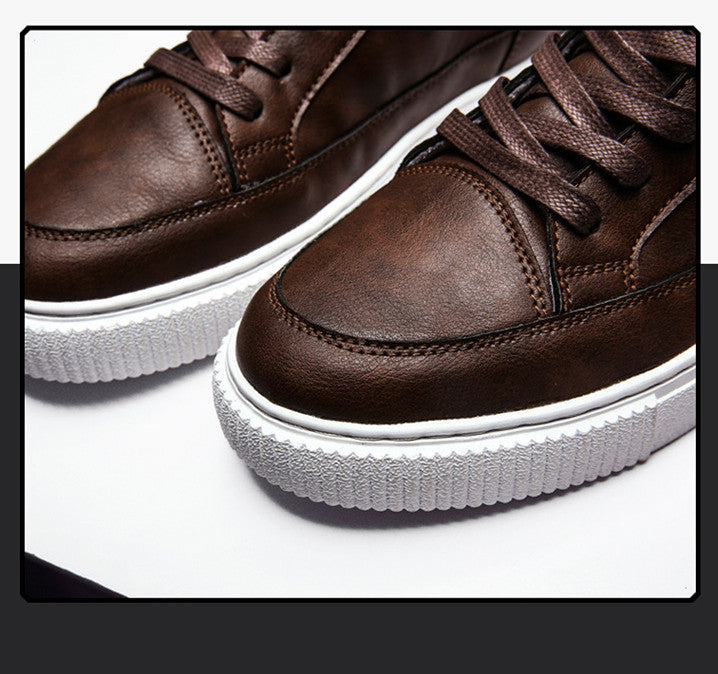 close-up photo of men's brown trendy sneakers