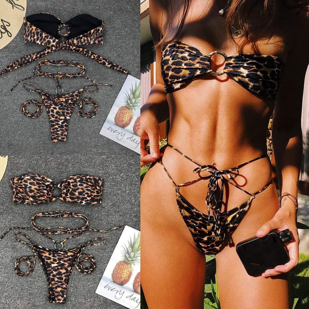 Leopard Print Bandeau Bikini