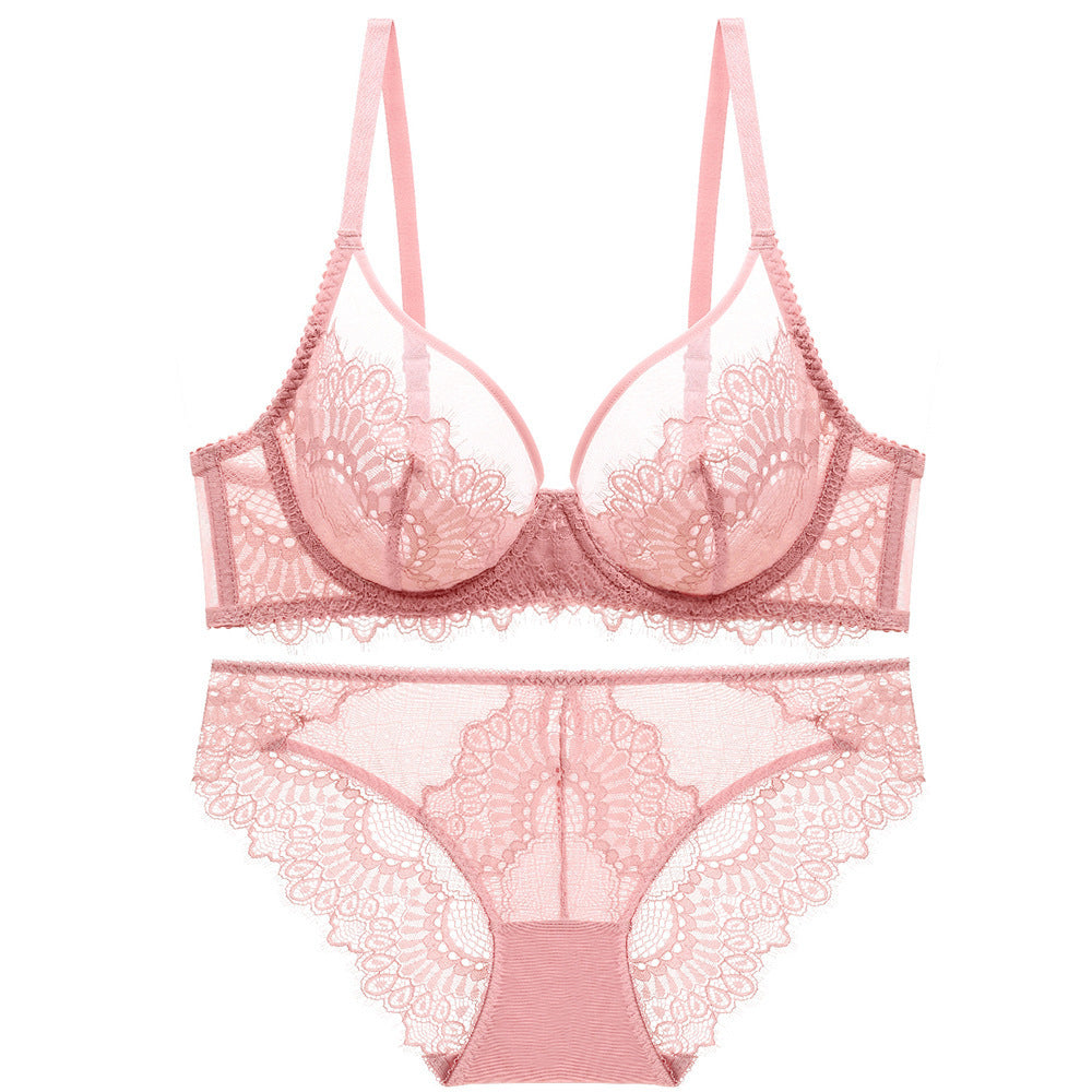 Soft pink floral lace set, lightweight and breathable