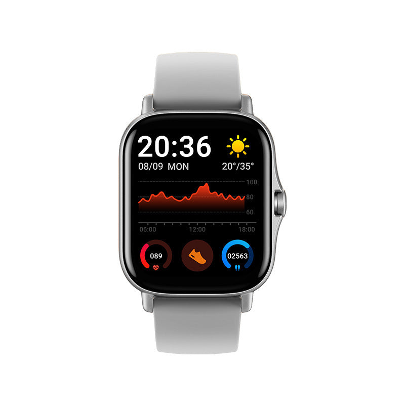 Gray strap smartwatch Y13 with activity chart – weather and health insights