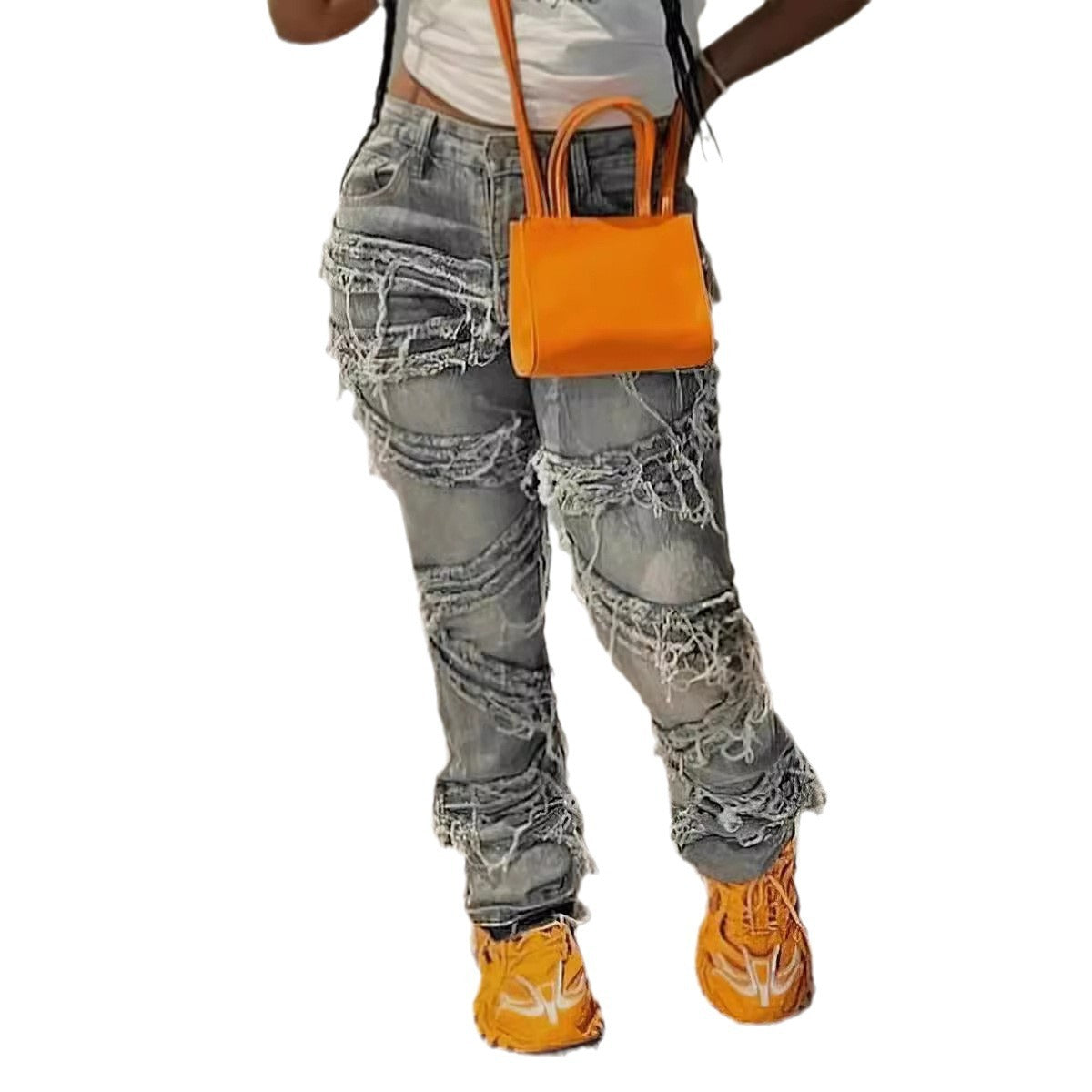 High Waist Light Blue Cotton Straight-Leg Jeans