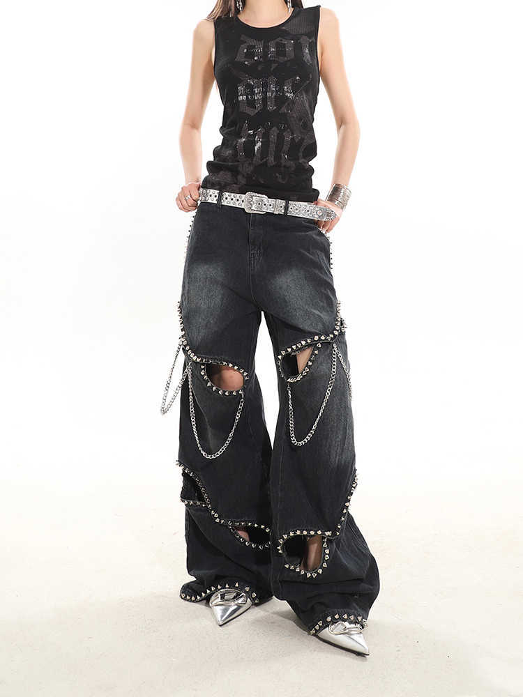 Bold Studded & Chain Jeans