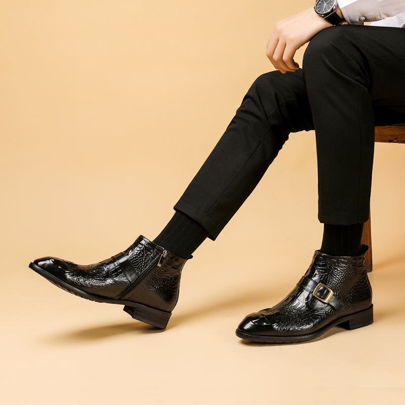 men's black formal high top leather shoes