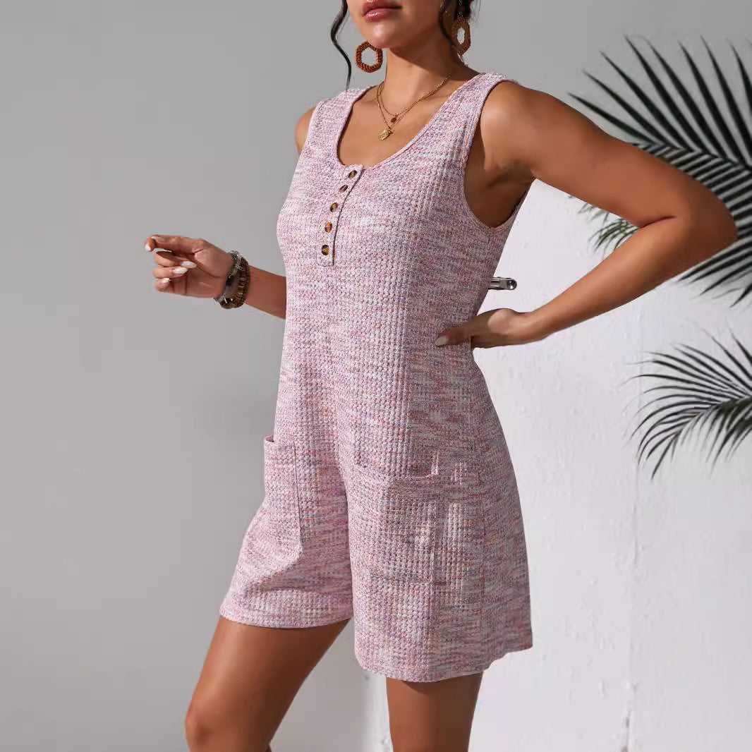 Casual Waffle Knit Romper