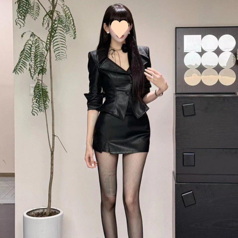 Women’s Tailored Faux Leather Blazer