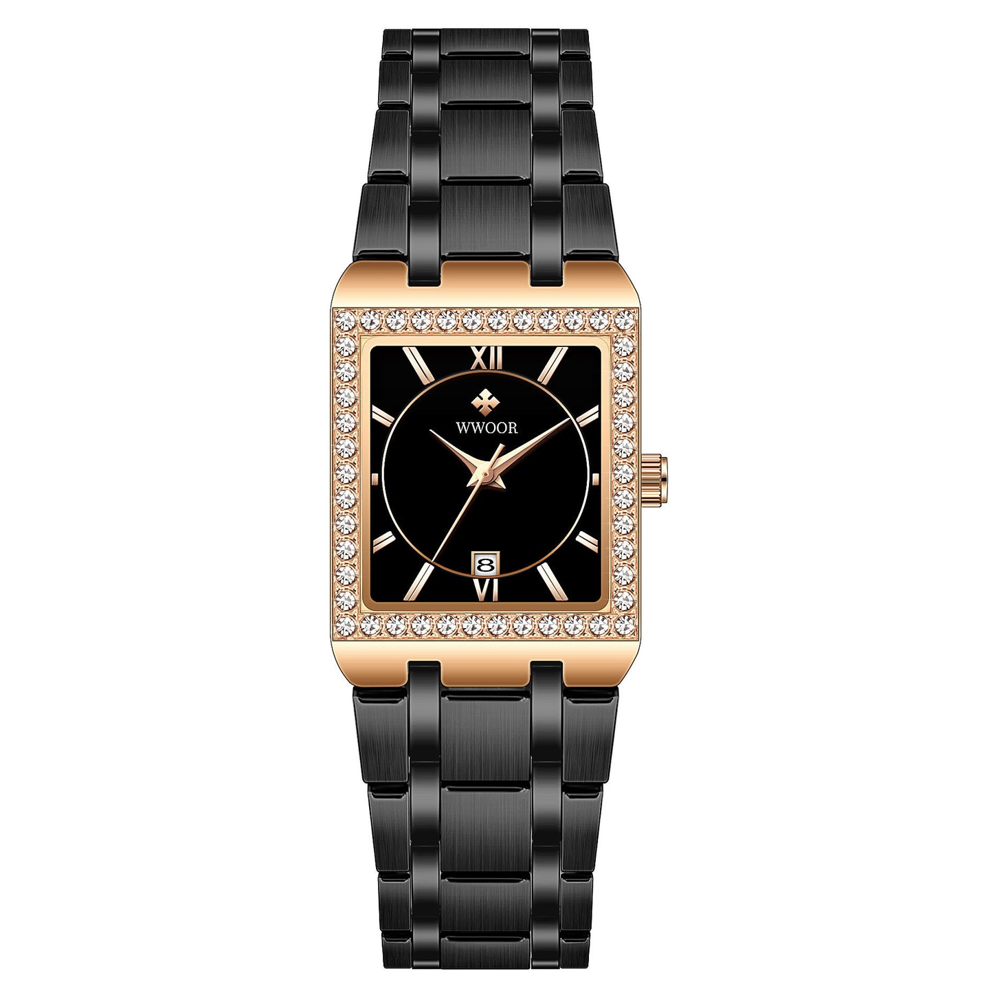 black & rose gold tone Wwoor women's beautiful wristwatch