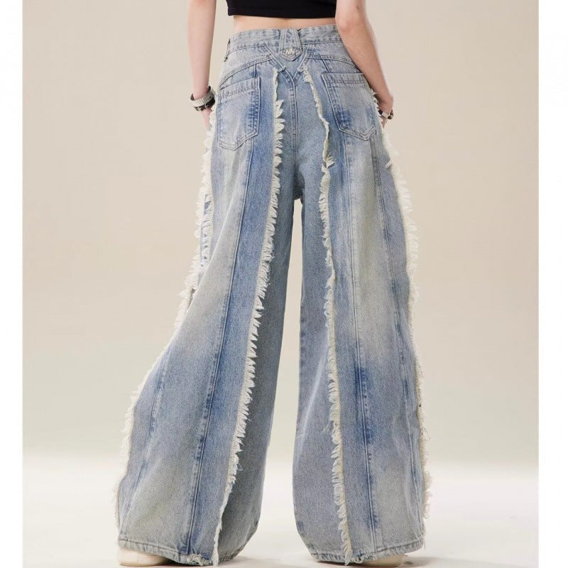 Bold Fringed Wide-Leg Jeans