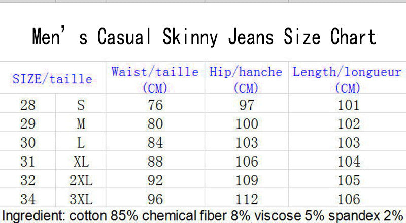 Men's jeans size chart S–3XL – AylureEssentials