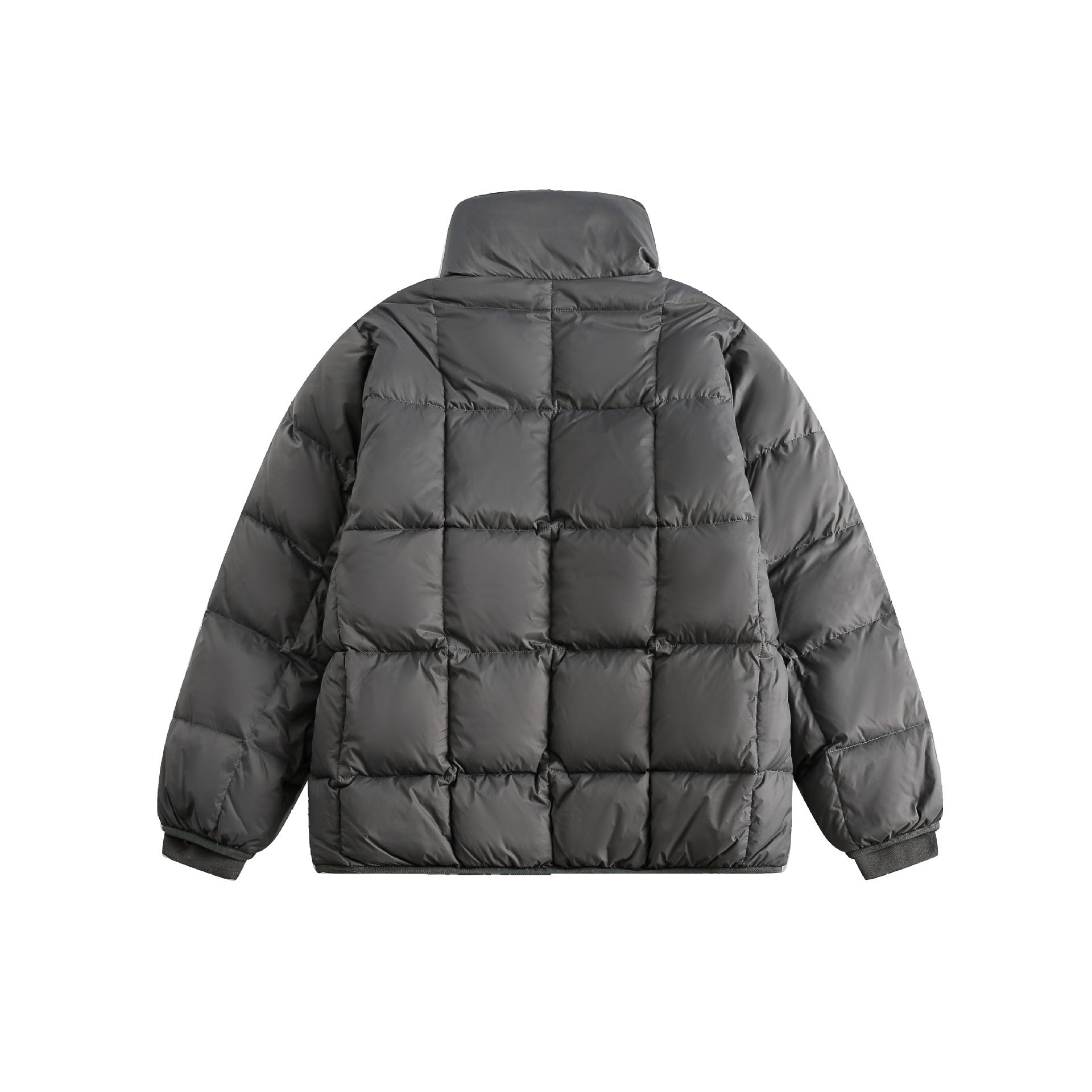 Unisex  dark grey down jacket back view – AylureEssentials