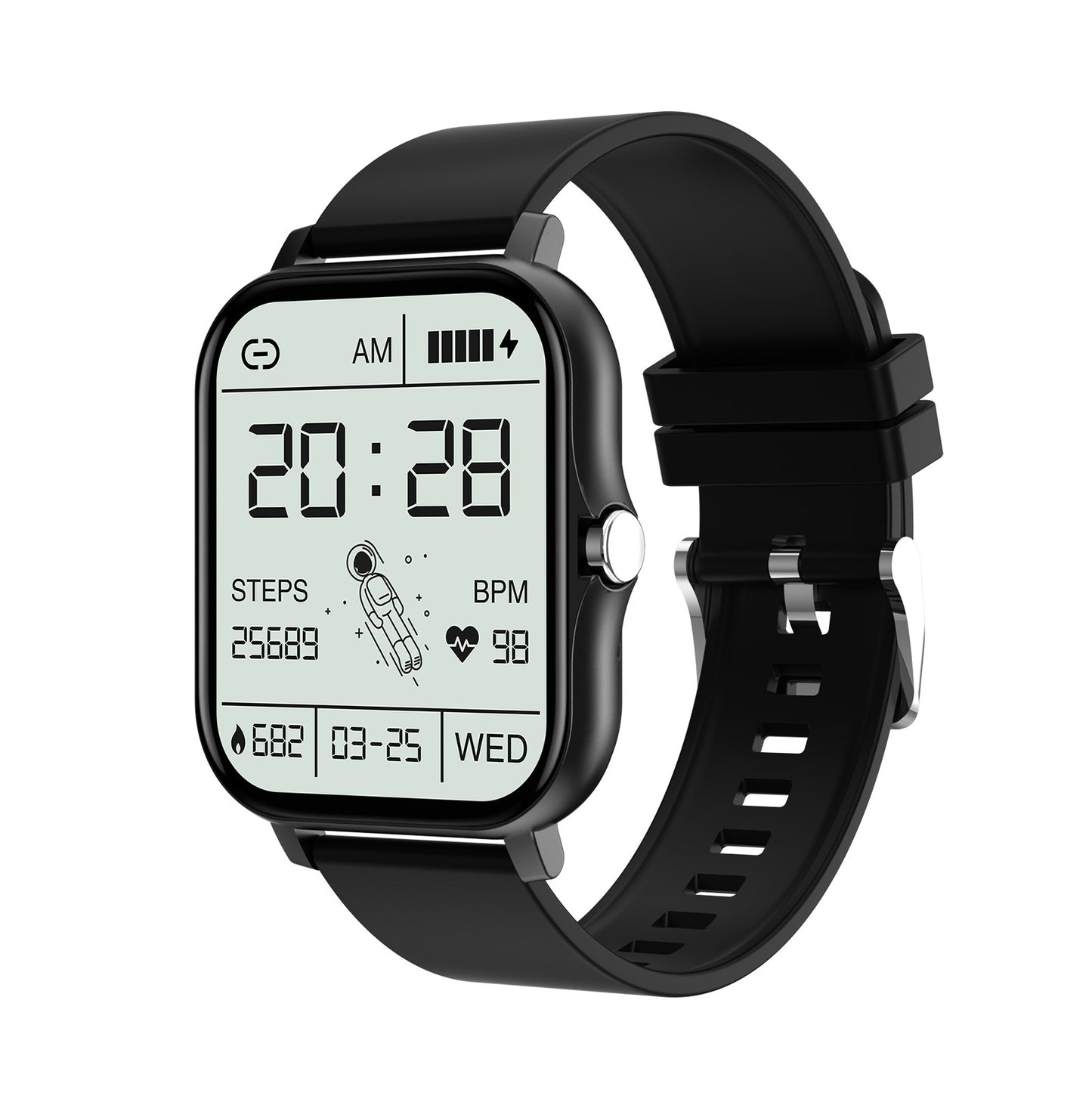 Black strap smartwatch Y13 with white screen – minimalistic fitness-focused design