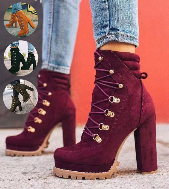 Lace-Up Chunky Heel Martin Boots