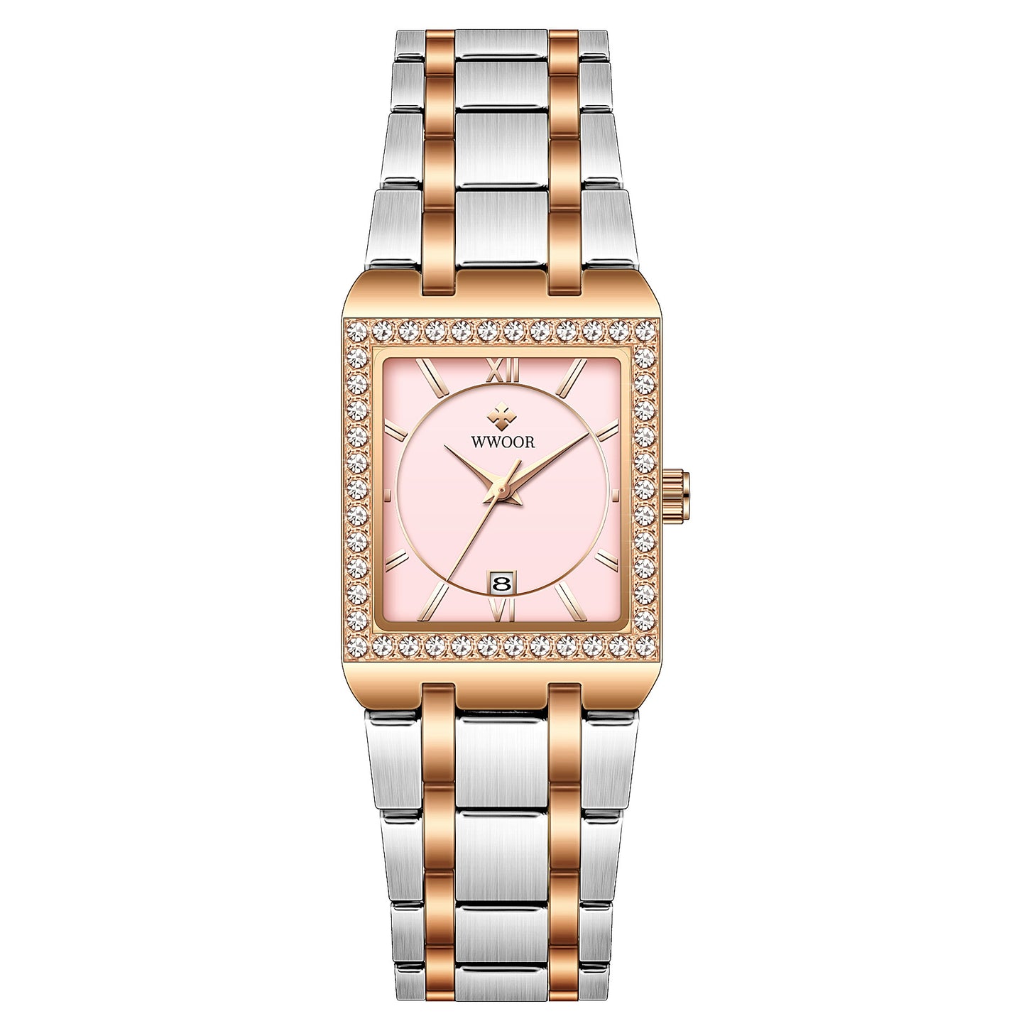 Middle rose noodles rose gold colored Wwoor women's wristwatch with sparkling details