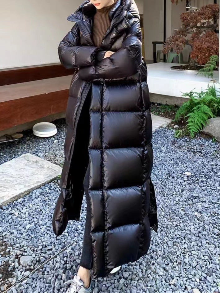 Long down jacket black front– AylureEssentials