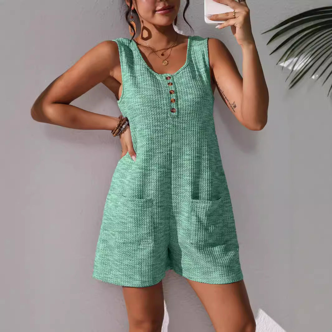 Casual Waffle Knit Romper