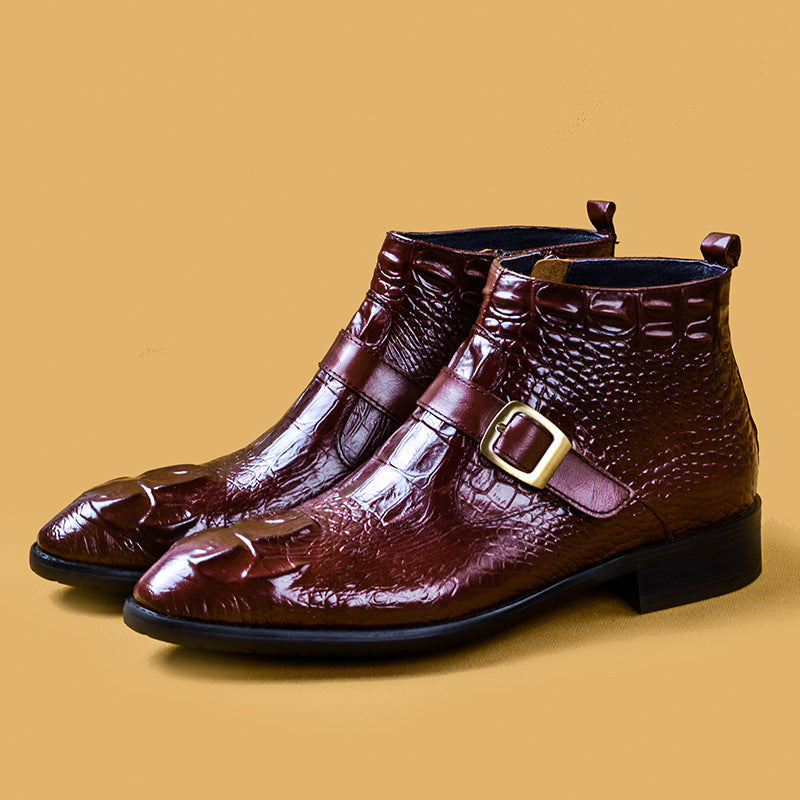 men's wine-red unique design high quality formal leather boots