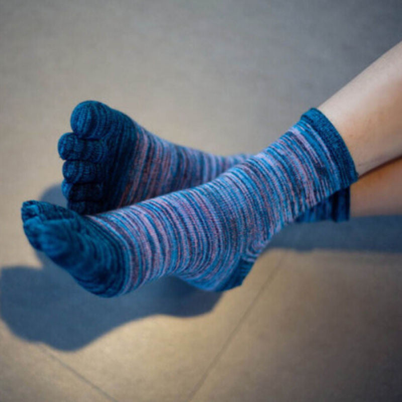 High-quality blue striped combed cotton toe socks