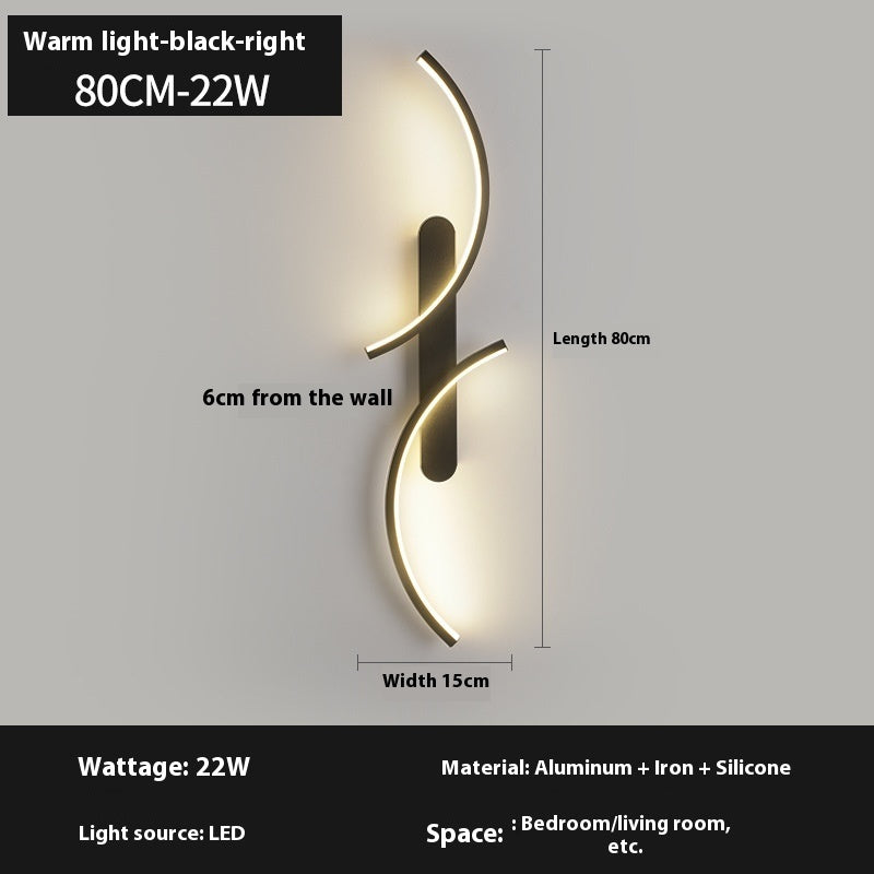 80 cm Modern LED wall light-black-right curved design