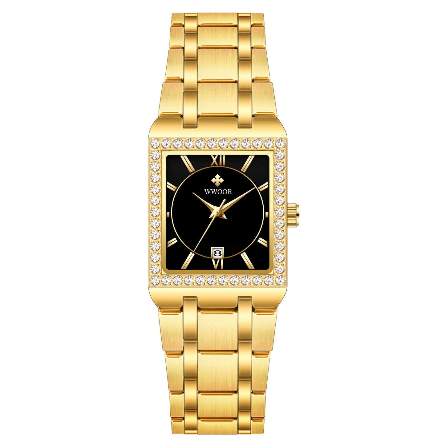 wwoor women's black table & gold color bracelet wristwatch with sparkling details