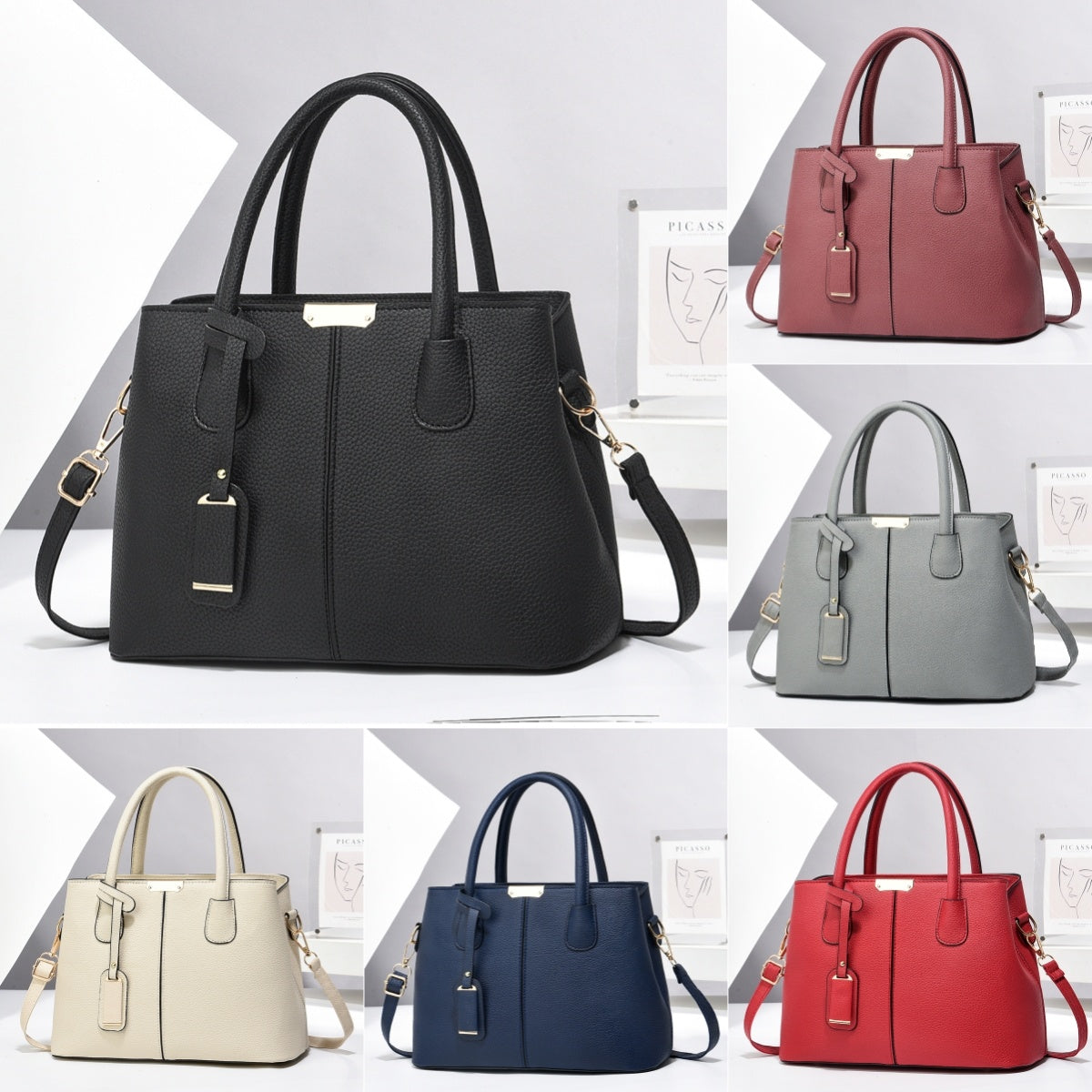 Women's PU leather large tote bag – elegant square shoulder and crossbody design, multiple colors