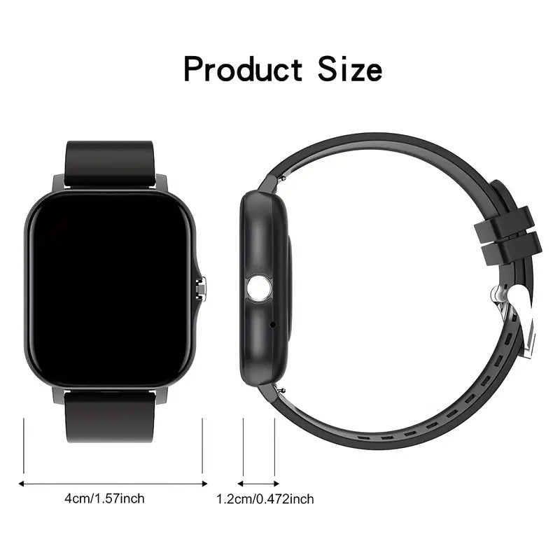 Product size dimensions for the smartwatch Y13 – front and side view