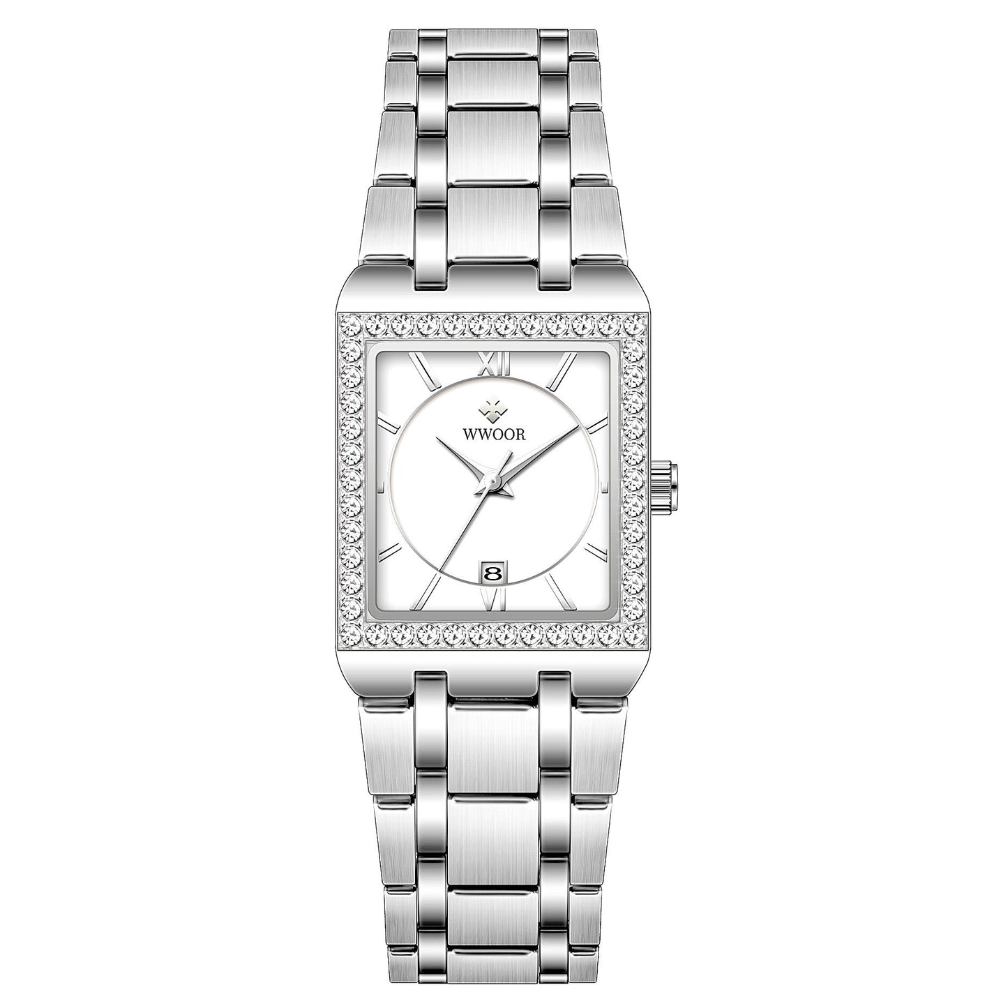 steel/white Wwoor women's wristwatch with sparkling details