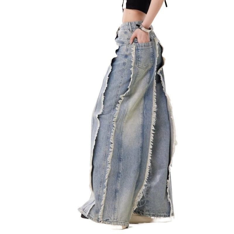 Bold Fringed Wide-Leg Jeans