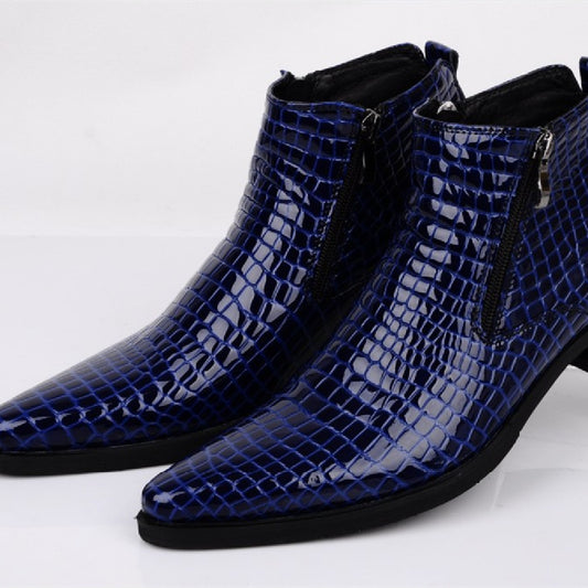 miesten siniset korkeavartiset pukukengät aitoa nahkaa käärmekuvio