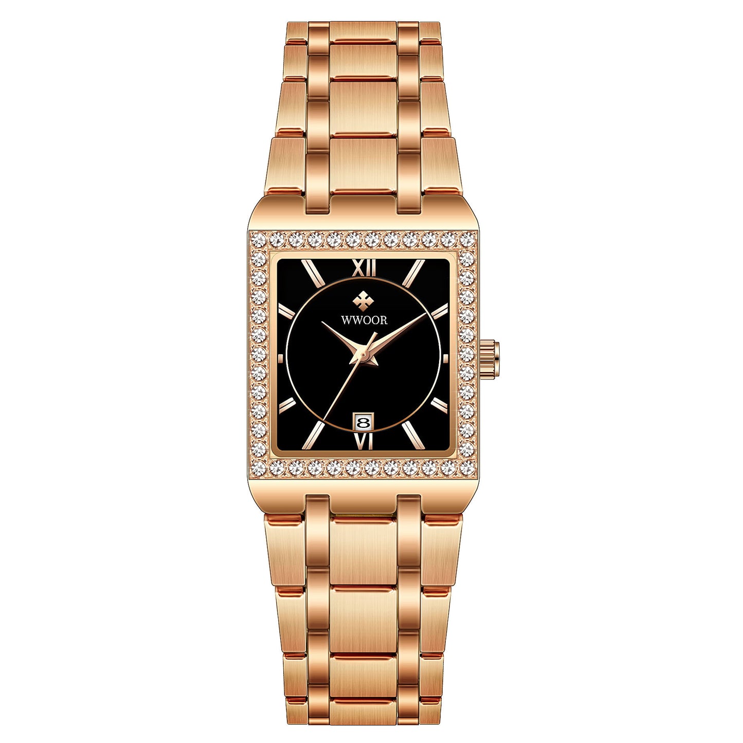 rose gold/black colored Wwoor women's wristwatch with sparkling details
