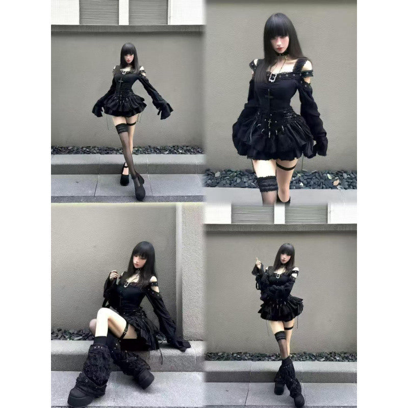 Gothic-Style Black Mini Dress