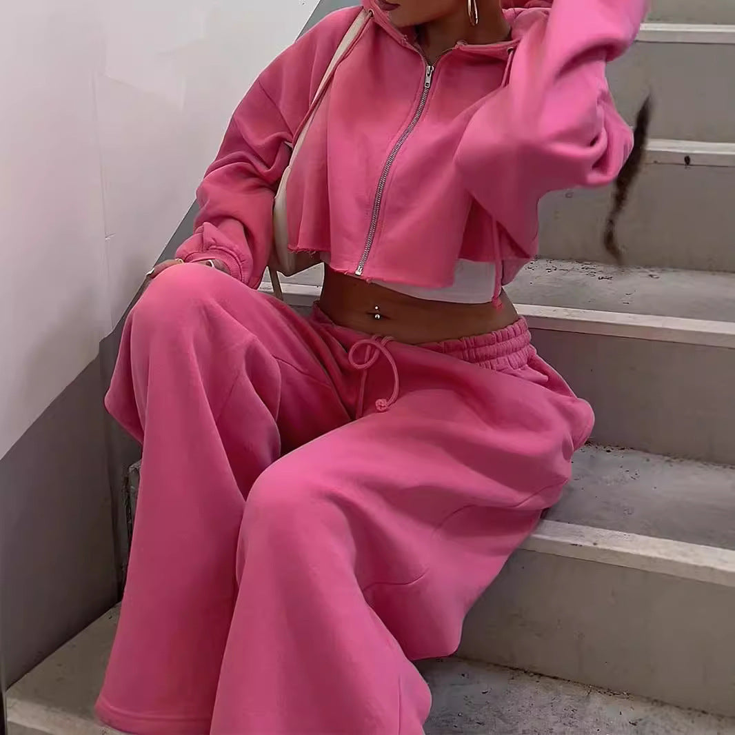 Zip-Up Hoodie & Wide-Leg Sweatpants Set