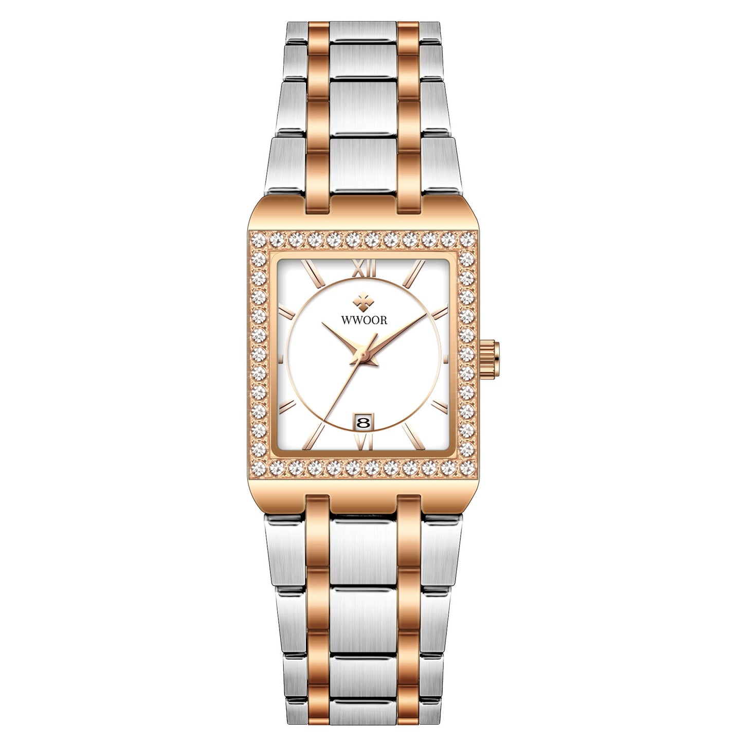 jianmei white- rose gold colored Wwoor women's wristwatch with sparkling details