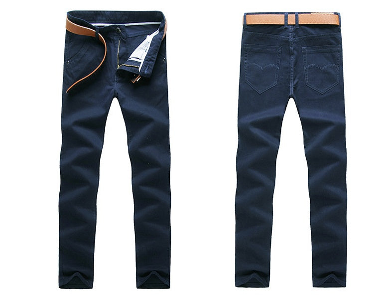 Blue casual cotton pants with zip closure