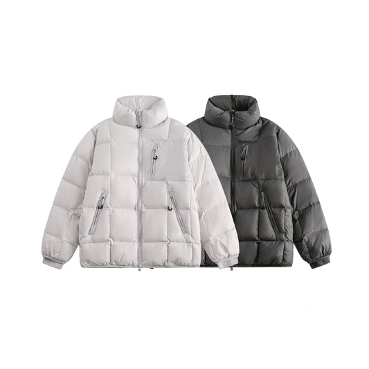 Unisex down jacket light and dark grey back view – AylureEssentials