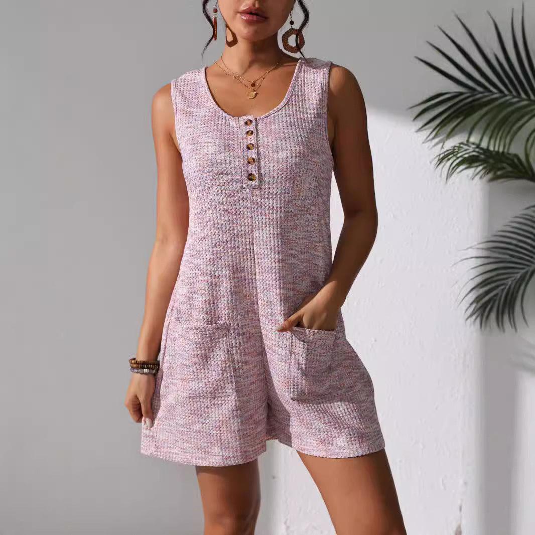 Casual Waffle Knit Romper