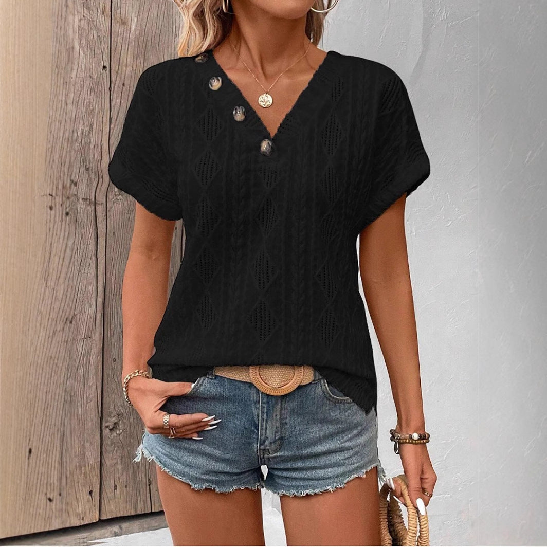 Jacquard Knit Button Top