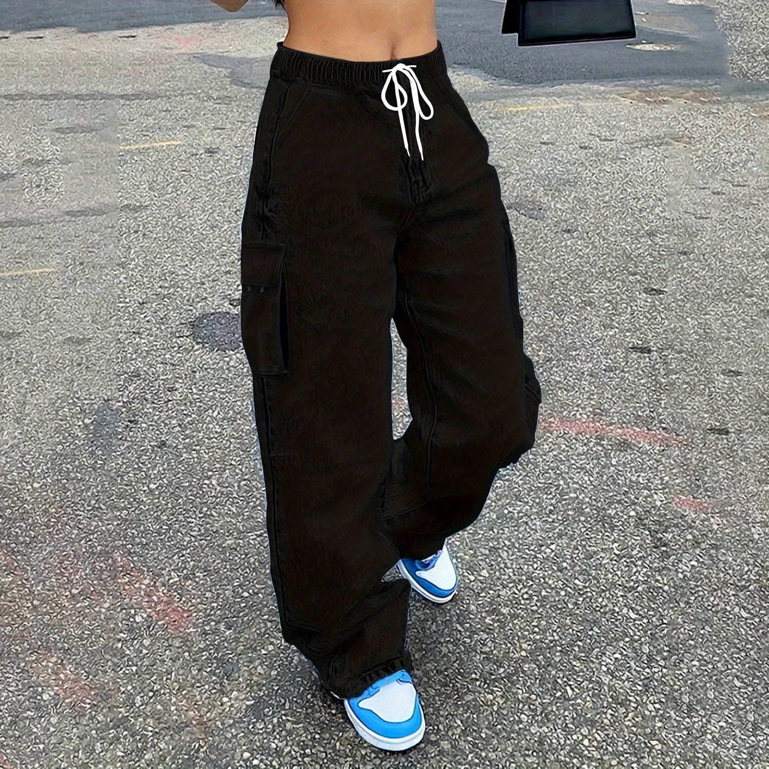 Mustat leveälahkeiset reisitaskufarkut, nyörivyötärö