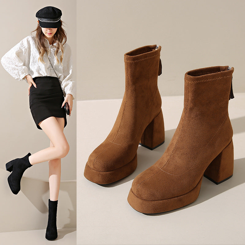 Women's Fashion Back Zipper Ankle Boots