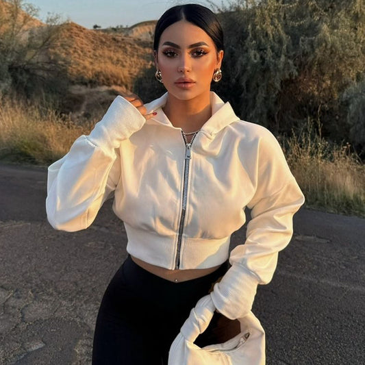 White zip-up cropped hoodie
