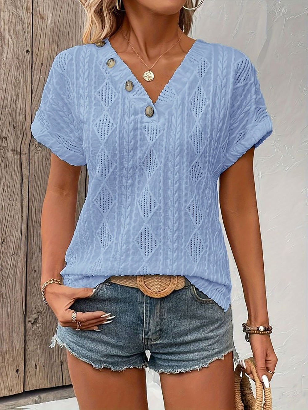 Jacquard Knit Button Top