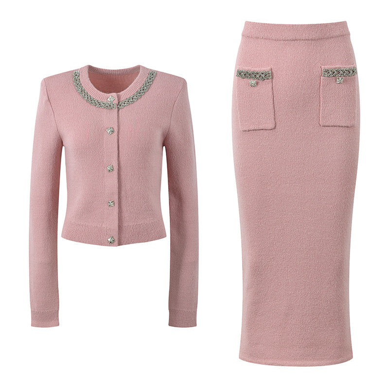 Two-Piece Knit Cardigan & Skirt Set
