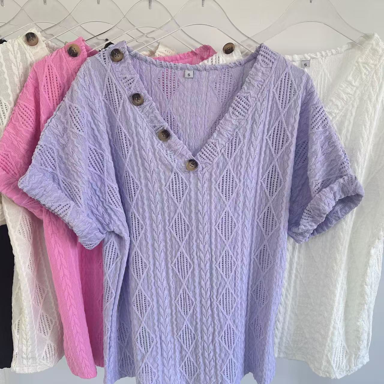 Jacquard Knit Button Top