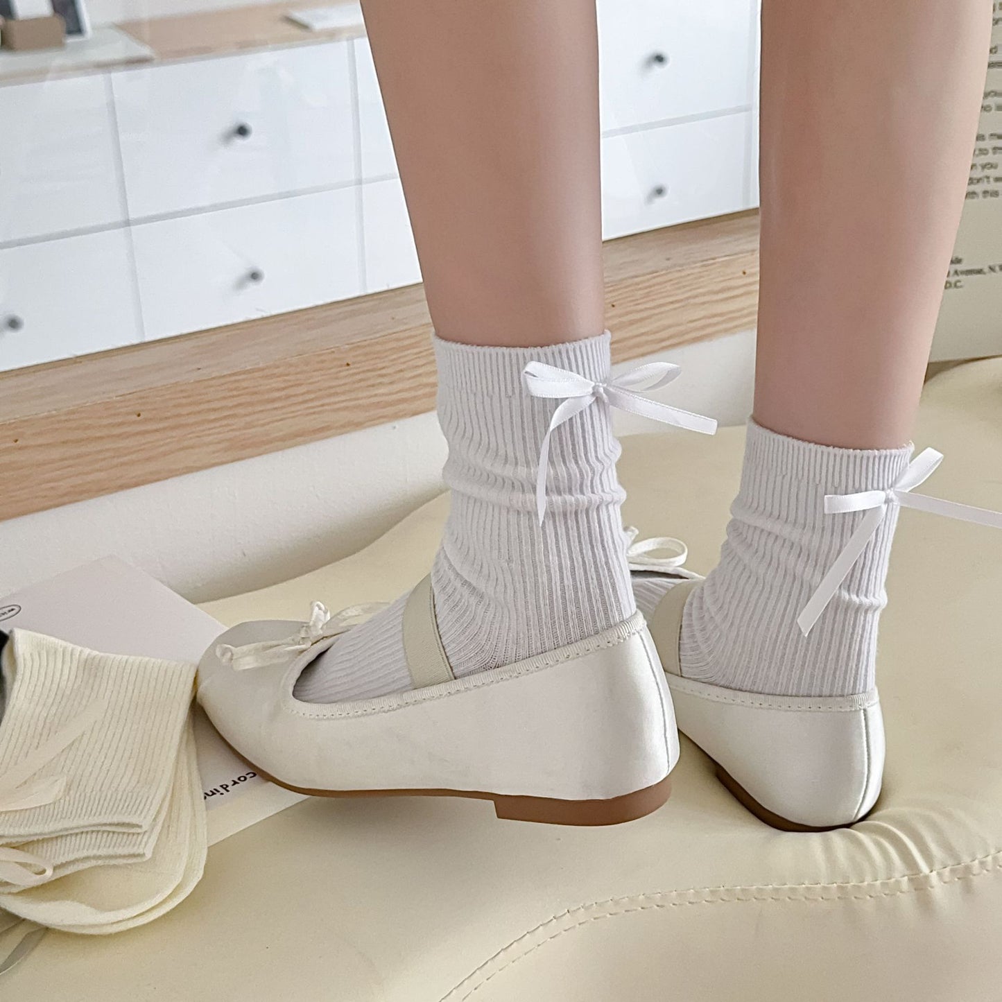 Ribbed Cotton Socks with Bow Detail