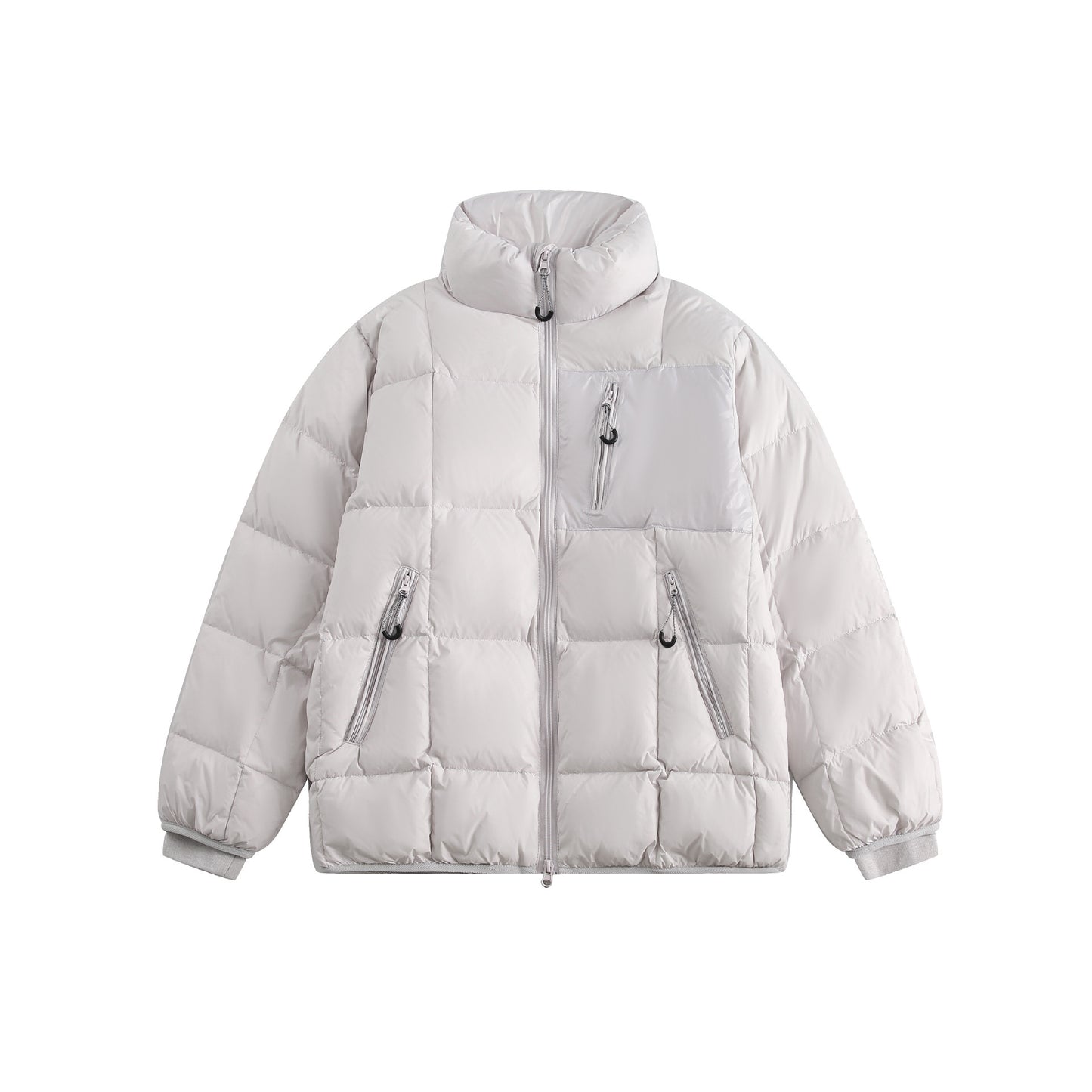 Unisex light grey down jacket front view – AylureEssentials