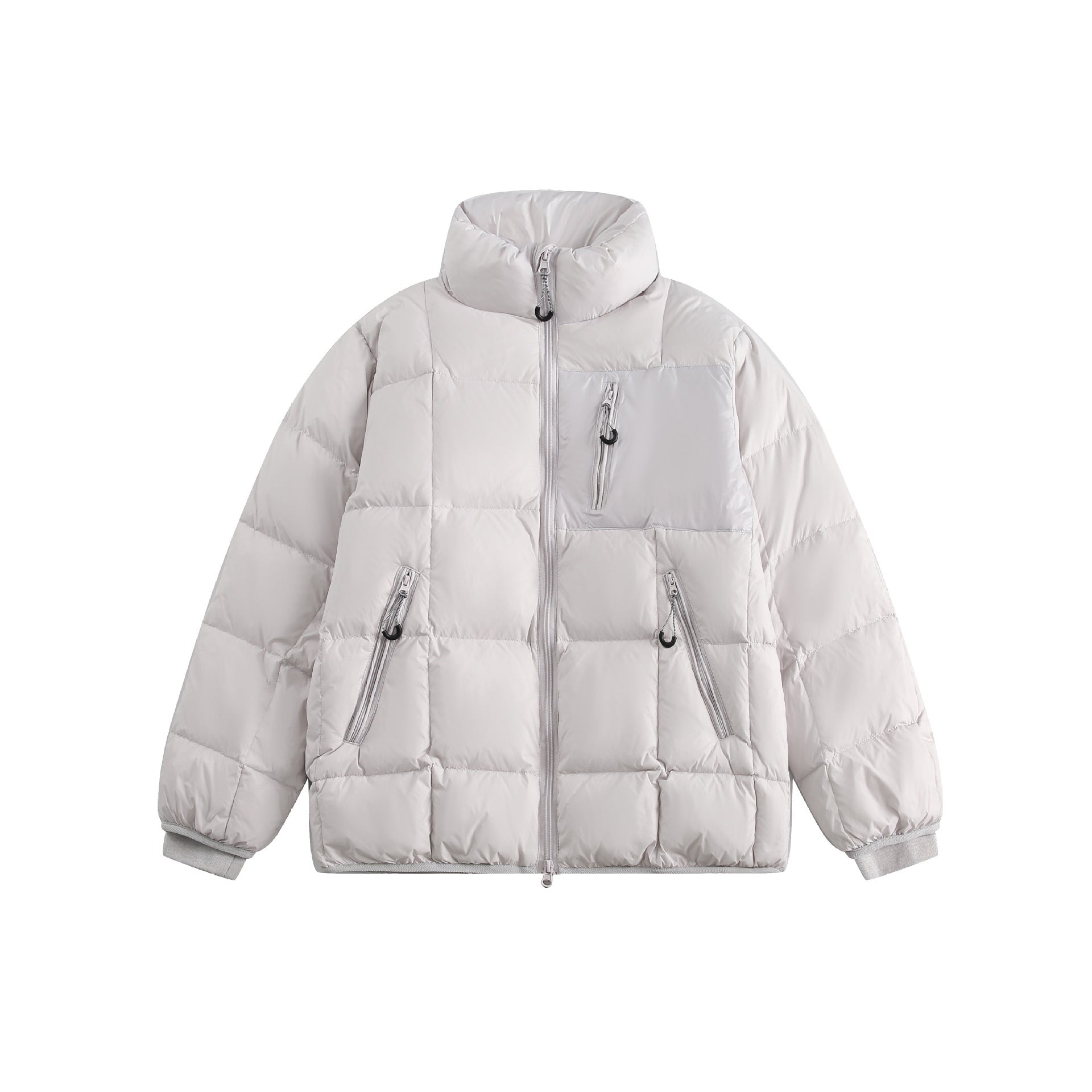 Unisex light grey down jacket front view – AylureEssentials