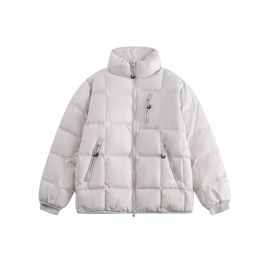 Unisex light grey down jacket front view – AylureEssentials