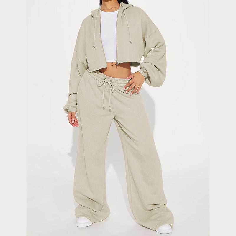Zip-Up Hoodie & Wide-Leg Sweatpants Set